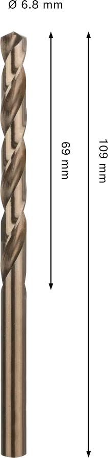 BROCA DE HSS DE COBALTO DIN 338 6,8 x 69 x 109