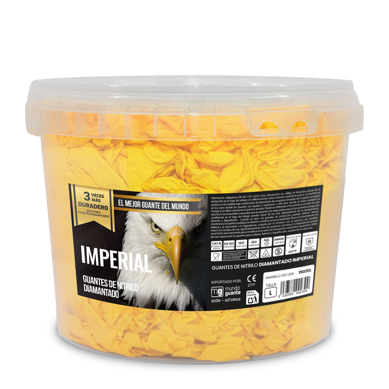 CUBO 150 GUANTES NITRILO SUPERDIAMANTADO IMPERIAL AMARILLO L