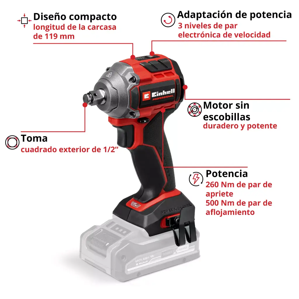 LLAVE DE IMPACTO BRUSHLESS TP-CW 18/260-C Li BL (Sin Bat)