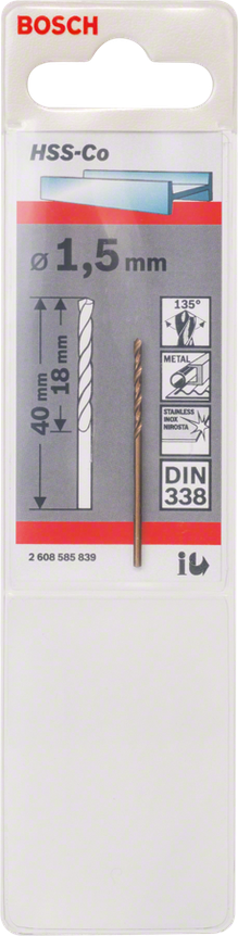 BROCA DE HSS DE COBALTO DIN 338 1,5 x 18 x 40