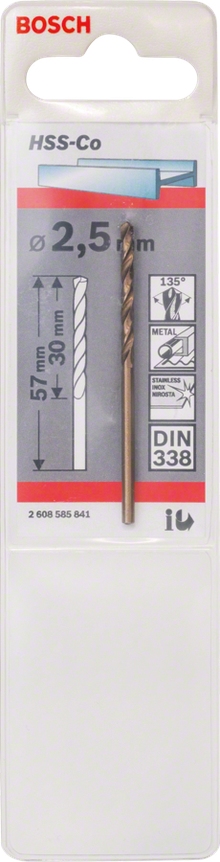 BROCA DE HSS DE COBALTO DIN 338 2,5 x 30 x 57
