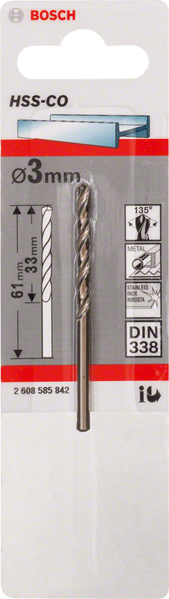 BROCA DE HSS DE COBALTO DIN 338 3,0 x 33 x 61