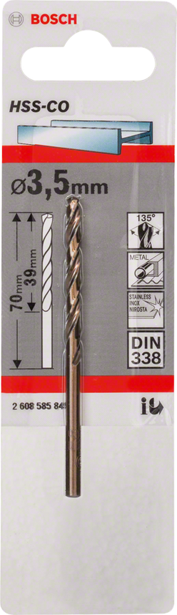 BROCA DE HSS DE COBALTO DIN 338 3,5 x 39 x 70