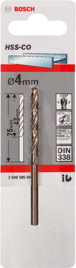 BROCA DE HSS DE COBALTO DIN 338 4,0 x 43 x 75