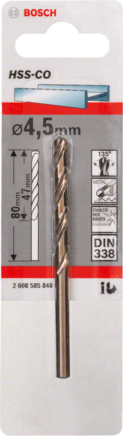 BROCA DE HSS DE COBALTO DIN 338 4,5 x 47 x 80
