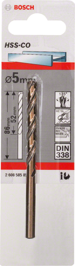 BROCA DE HSS DE COBALTO DIN 338 5,0 x 52 x 86
