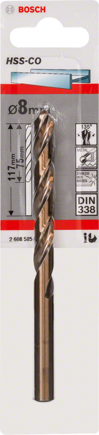 BROCA DE HSS DE COBALTO DIN 338 8,0 x 75 x 117