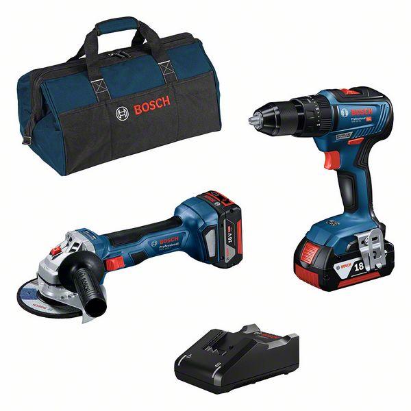 KIT 18V 2 HERRAMIENTAS: TALADRO + AMOLADORA (2 Bat. 4Ah)