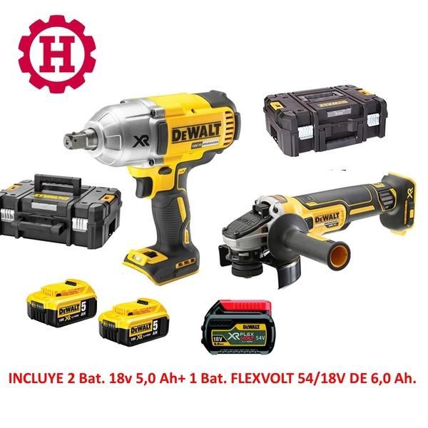 KIT 18V 2 HERRAMIENTAS: LLAVE IMPACTO 950Nm + AMOLADORA (3 Bat.)