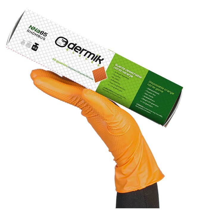 CAJA GUANTES NITRILO NARANJA DIAMANTADOS (50 UDS.) L