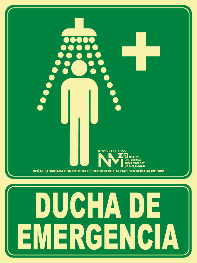 SEÑAL DUCHA DE EMERGENCIA PVC 0,7MM CLASE B DISTANCIA DE VISIÓN 10M