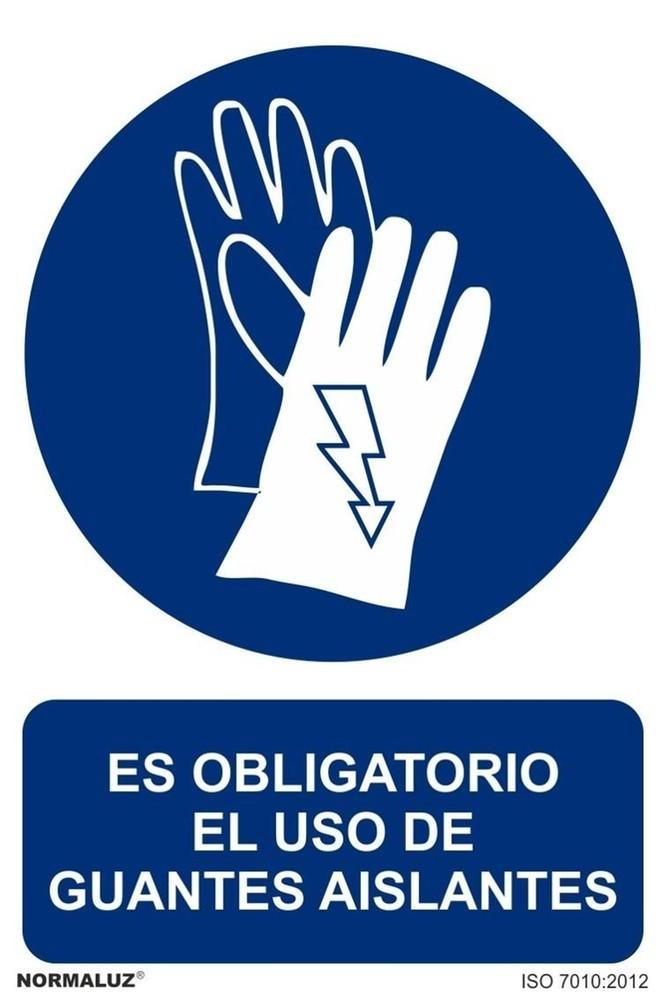 SEÑAL OBLIG USO DE GUANTES AISLANTES PVC 0,7MM 210X300MM