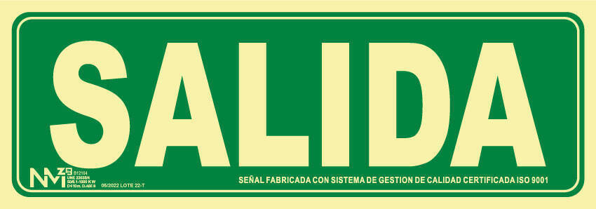 SEÑAL SALIDA PVC 0,7MM CLASE B 105X300 MM