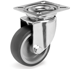 RUEDA GOMA SERIE 38 SOPORTE GIRATORIO CON PLETINA 75 mm INOX