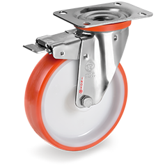 RUEDA POLIURETANO SERIE 60 SOPORTE GIRATORIO PLETINA NLX FRENO 100 mm