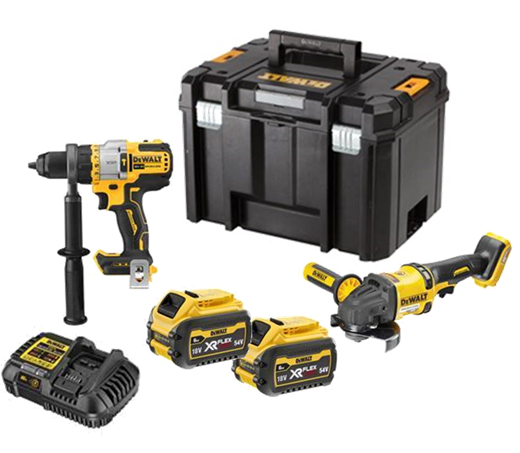 KIT 18V 2 HERRAMIENTAS: TALADRO + AMOLADORA FLEXVOLT ( 2 Bat. 6Ah)