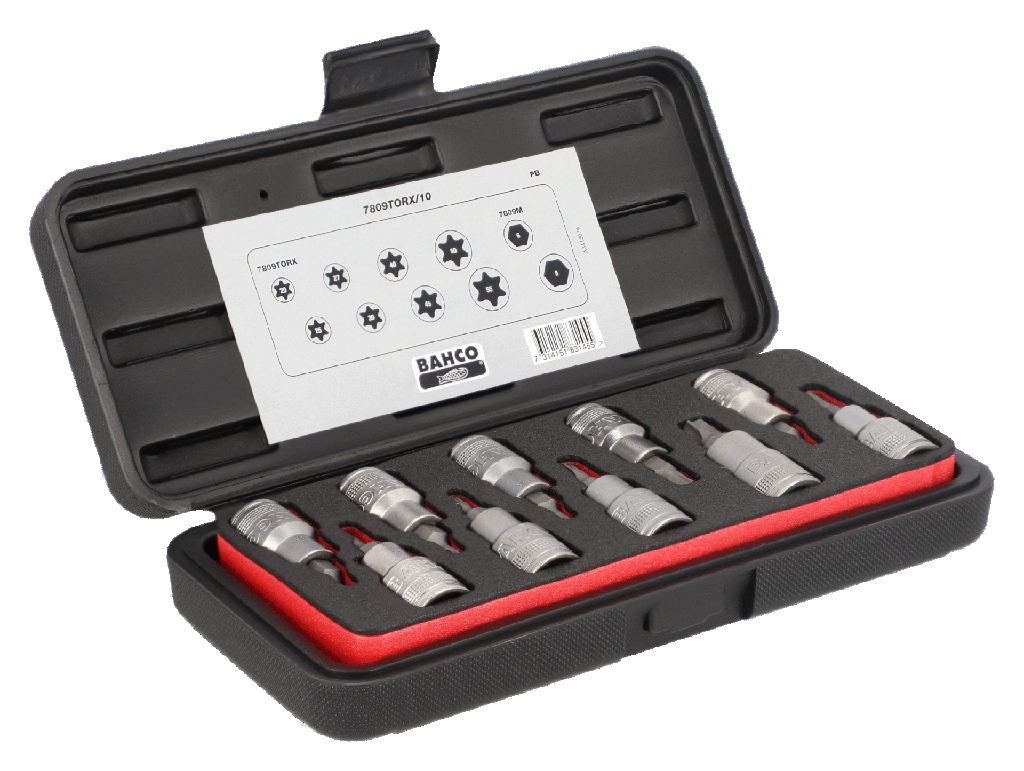 JUEGO 10 VASOS CON PUNTAS TORX Y HEXAGONALES 1/2"