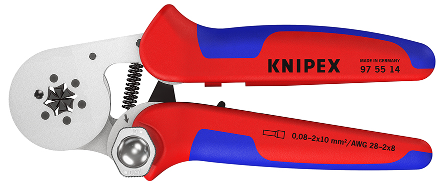 KNIPEX 97 55 14 ALICATE AUTOAJUSTABLE PARA CRIMPAR PUNTERAS HUECAS DE ACCESO LATERAL CON MANGOS MULTICOMPONENTES CROMADO 180 MM