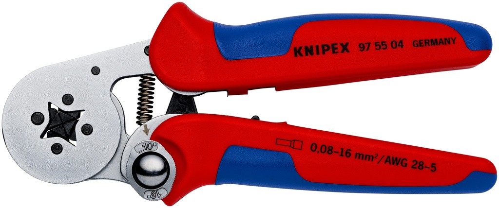 KNIPEX 97 55 04 ALICATE AUTOAJUSTABLE PARA CRIMPAR PUNTERAS HUECAS DE ACCESO LATERAL CON MANGOS MULTICOMPONENTES CROMADO 180 MM