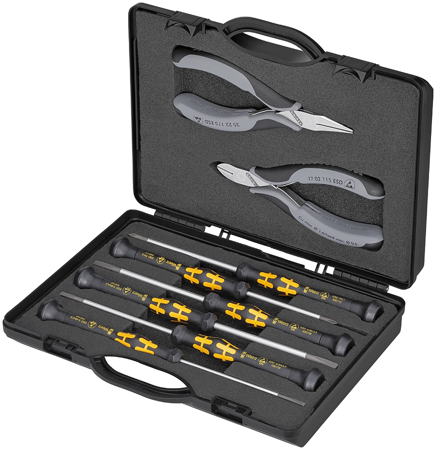KNIPEX 00 20 18 ESD ESTUCHE CON ALICATES DE ELECTRÓNICA CON HERRAMIENTAS PARA TRABAJOS EN COMPONENTES ELECTRÓNICOS 5 PIEZAS