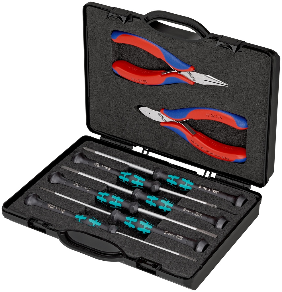 KNIPEX 00 20 18 ESTUCHE CON ALICATES DE ELECTRÓNICA CON HERRAMIENTAS PARA TRABAJOS EN COMPONENTES ELECTRÓNICOS 8 PIEZAS 215 MM