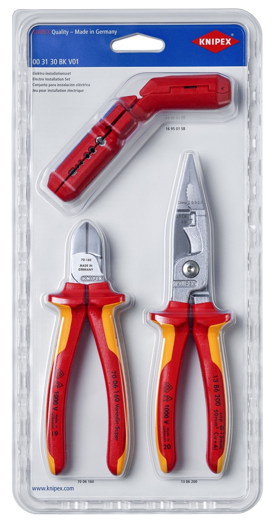 KNIPEX 00 31 30 BK V01 CONJUNTO PARA INSTALACIÓN ELÉCTRICA 1 X 13 86 200, 1 X 16 95 01 SB, 1 X 70 06 160