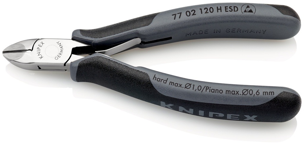 KNIPEX 77 02 120 H ESD ALICATES DE CORTE DIAGONAL PARA ELECTRÓNICA ESD CON FILOS DE CORTE DE CARBURO CON MANGOS MULTICOMPONENTES 120 MM