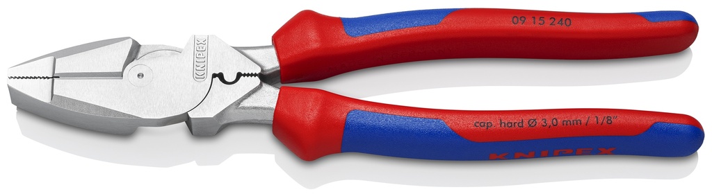 KNIPEX 09 15 240 ALICATE UNIVERSAL DE FUERZA "LINEMAN" MODELO AMERICANO CON MANGOS MULTICOMPONENTES CROMADO 240 MM