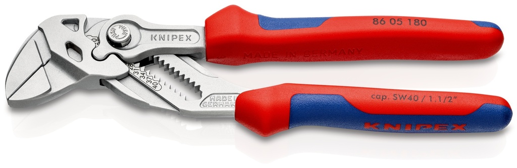 KNIPEX 86 05 180 SB TENAZA LLAVE ALICATE Y LLAVE EN UNA SOLA HERRAMIENTA CON MANGOS MULTICOMPONENTES CROMADO 180 MM