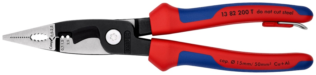 KNIPEX 13 82 200 T ALICATE PARA INSTALACIONES ELÉCTRICAS CON FUNDAS MULTICOMPONENTES, CON ANILLA DE FIJACIÓN INTEGRADA PARA COLOCAR UN DISPOSITIVO DE PROTECCIÓN ANTICAÍDAS NEGRO ATRAMENTADO 200 MM