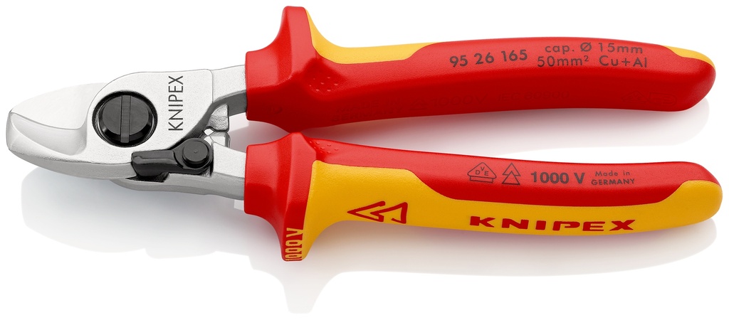 KNIPEX 95 26 165 TIJERAS CORTACABLES CON MUELLE DE APERTURA AISLADOS CON FUNDAS MULTICOMPONENTES, SEGÚN NORMA VDE CROMADO 165 MM