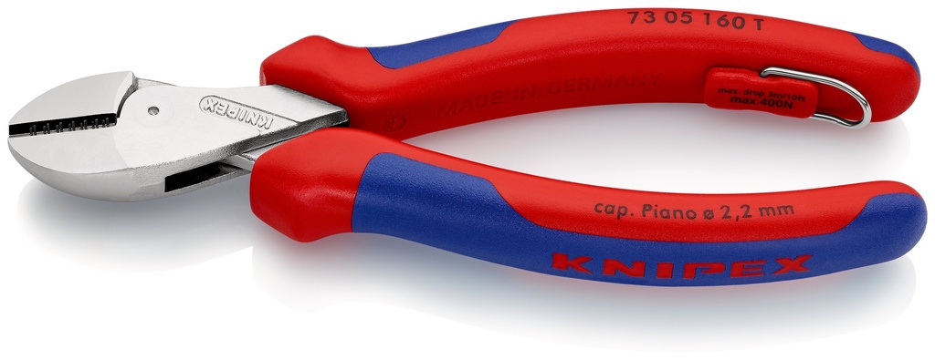 KNIPEX 73 05 160 T BK X-CUT® ALICATE DE CORTE DIAGONAL COMPACTO CON FUNDAS MULTICOMPONENTES, CON ANILLA DE FIJACIÓN INTEGRADA PARA COLOCAR UN DISPOSITIVO DE PROTECCIÓN ANTICAÍDAS CROMADO 160 MM