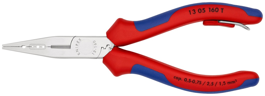 KNIPEX 13 05 160 T BK ALICATE DE ELECTRICISTA CON FUNDAS MULTICOMPONENTES, CON ANILLA DE FIJACIÓN INTEGRADA PARA COLOCAR UN DISPOSITIVO DE PROTECCIÓN ANTICAÍDAS CROMADO 160 MM