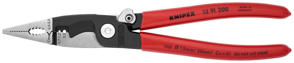KNIPEX 13 91 200 SB ALICATE PARA INSTALACIONES ELÉCTRICAS RECUBIERTOS DE PLÁSTICO NEGRO ATRAMENTADO 200 MM