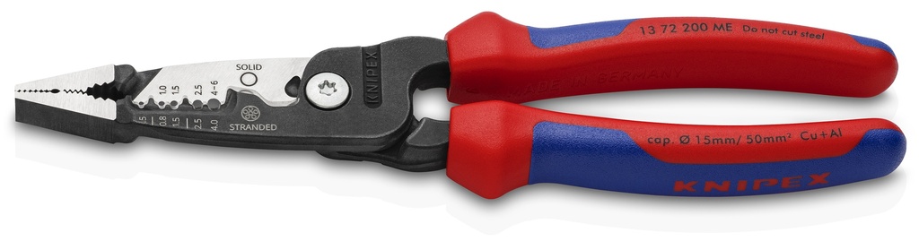 KNIPEX 13 72 200 ME SB ALICATE DE ELECTRICISTA MULTIFUNCIÓN MODELO MÉTRICO CON MANGOS MULTICOMPONENTES NEGRO ATRAMENTADO 200 MM