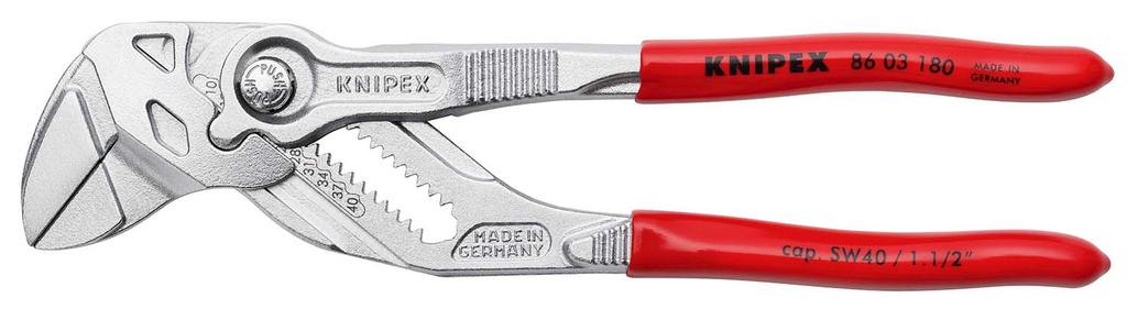 KNIPEX 86 03 180 TENAZA LLAVE ALICATE Y LLAVE EN UNA SOLA HERRAMIENTA RECUBIERTOS DE PLÁSTICO CROMADO 180 MM
