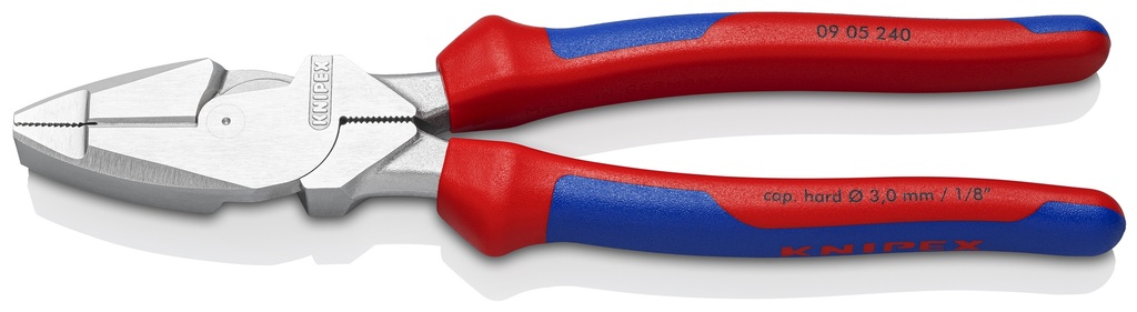 KNIPEX 09 05 240 ALICATE UNIVERSAL DE FUERZA "LINEMAN" MODELO AMERICANO CON MANGOS MULTICOMPONENTES CROMADO 240 MM