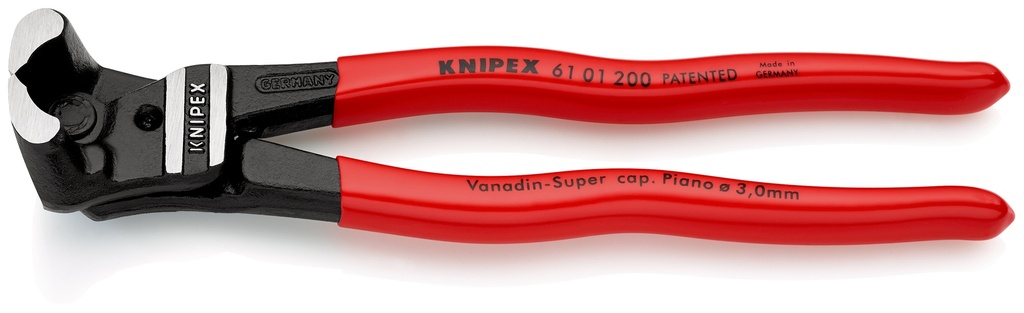 KNIPEX 61 01 200 CORTABULONES DE CORTE FRONTAL GRAN EFECTO PALANCA RECUBIERTOS DE PLÁSTICO NEGRO ATRAMENTADO 200 MM
