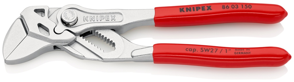 KNIPEX 86 03 150 TENAZA LLAVE ALICATE Y LLAVE EN UNA SOLA HERRAMIENTA RECUBIERTOS DE PLÁSTICO CROMADO 150 MM