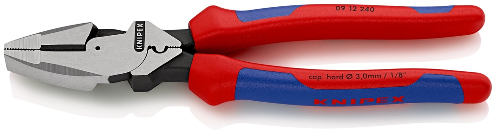 KNIPEX 09 12 240 ALICATE UNIVERSAL DE FUERZA "LINEMAN" MODELO AMERICANO CON MANGOS MULTICOMPONENTES NEGRO ATRAMENTADO 240 MM