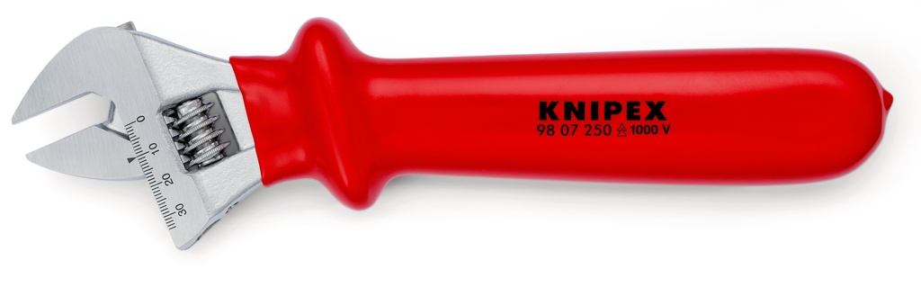 KNIPEX 98 07 250 LLAVE AJUSTABLE AISLADAS POR INMERSIÓN EN PLÁSTICO REFORZADO CROMADO 260 MM