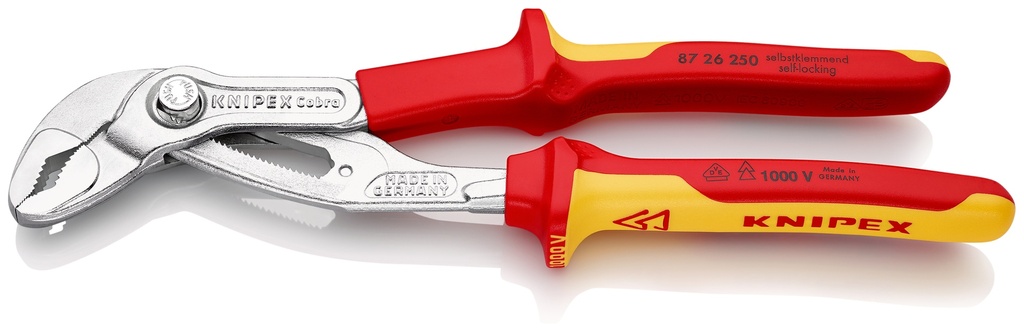 KNIPEX 87 26 250 SB COBRA® VDE TENAZA DE AGARRE, AISLADA AISLADOS CON FUNDAS MULTICOMPONENTES, SEGÚN NORMA VDE CROMADO 250 MM