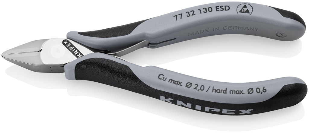 KNIPEX 77 32 130 ESD ALICATES DE CORTE DIAGONAL PARA ELECTRÓNICA ESD CON ARTICULACIÓN MACHIHEMBRADA CON MANGOS MULTICOMPONENTES 130 MM