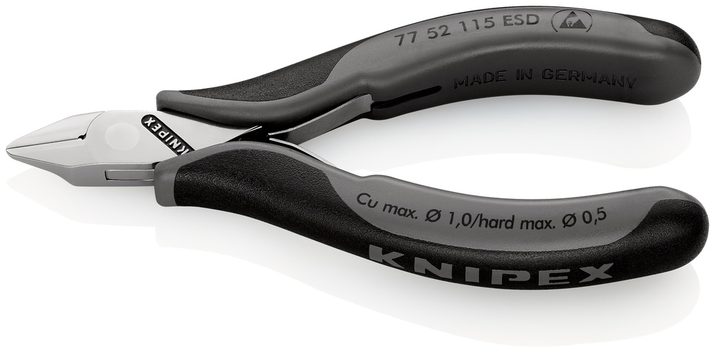 KNIPEX 77 52 115 ESD ALICATES DE CORTE DIAGONAL PARA ELECTRÓNICA ESD CON ARTICULACIÓN MACHIHEMBRADA CON MANGOS MULTICOMPONENTES 115 MM