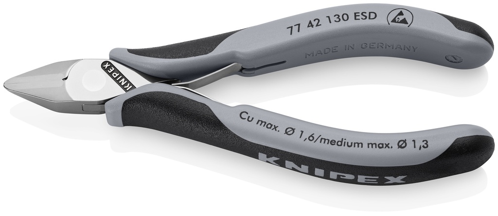 KNIPEX 77 42 130 ESD ALICATES DE CORTE DIAGONAL PARA ELECTRÓNICA ESD CON ARTICULACIÓN MACHIHEMBRADA CON MANGOS MULTICOMPONENTES 130 MM