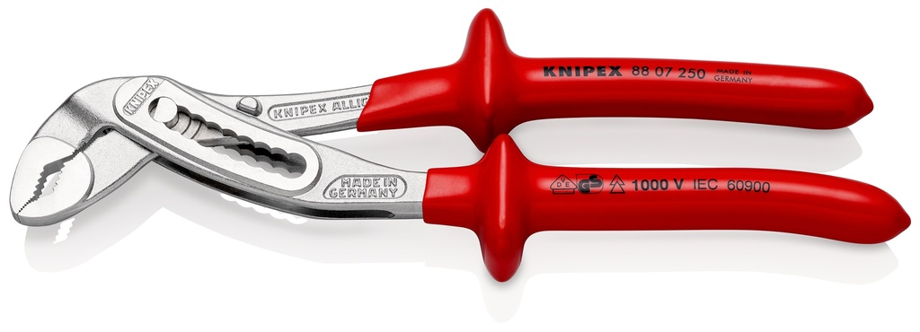 KNIPEX 88 07 250 ALLIGATOR® TENAZA DE AGARRE AISLADOS POR INMERSIÓN EN PLÁSTICO REFORZADO, SEGÚN NORMA VDE CROMADO 250 MM