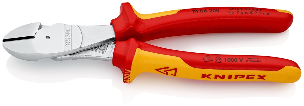 KNIPEX 74 06 200 SB ALICATES DE CORTE DIAGONAL DE FUERZA AISLADOS CON FUNDAS MULTICOMPONENTES, SEGÚN NORMA VDE CROMADO 200 MM