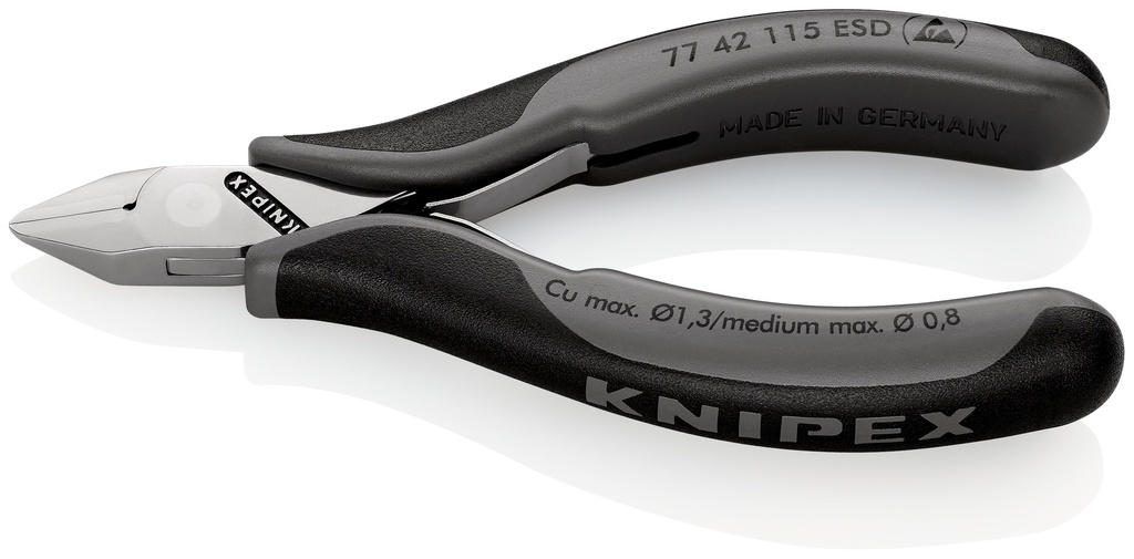 KNIPEX 77 42 115 ESD ALICATES DE CORTE DIAGONAL PARA ELECTRÓNICA ESD CON ARTICULACIÓN MACHIHEMBRADA CON MANGOS MULTICOMPONENTES 115 MM