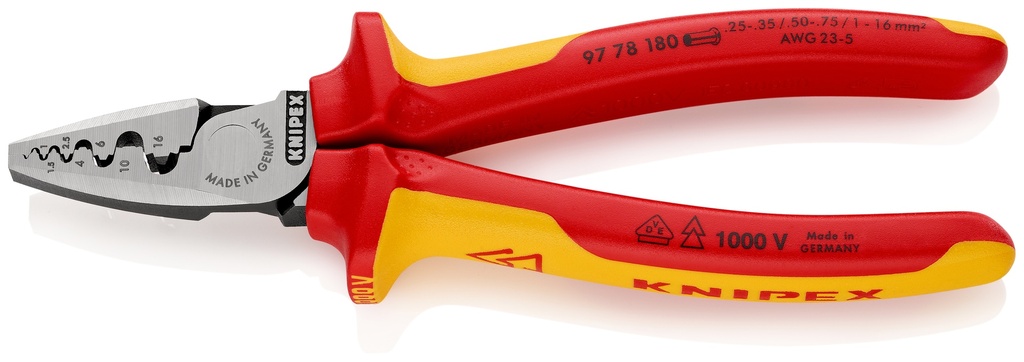 KNIPEX 97 78 180 ALICATE PARA CRIMPAR PUNTERAS HUECAS AISLADOS CON FUNDAS MULTICOMPONENTES, SEGÚN NORMA VDE 180 MM