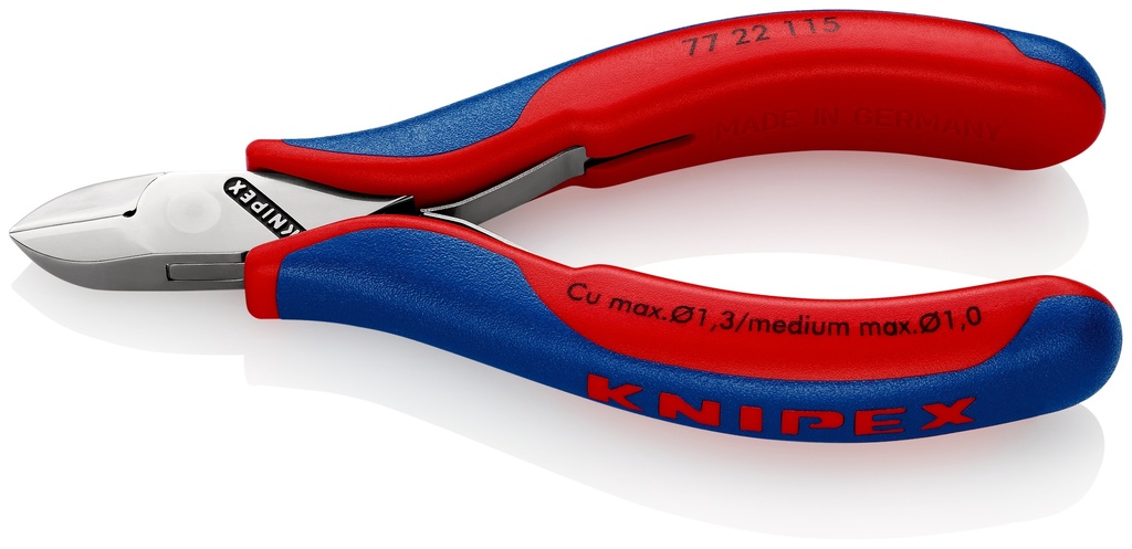 KNIPEX 77 22 115 SB ALICATES DE CORTE DIAGONAL PARA ELECTRÓNICA CON ARTICULACIÓN MACHIHEMBRADA CON MANGOS MULTICOMPONENTES 115 MM